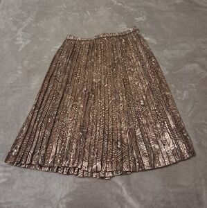 Vtg Pleated Moca Brown Glossy Paisley Satin Midi Skirt Sz M-L MEASUREMENTS